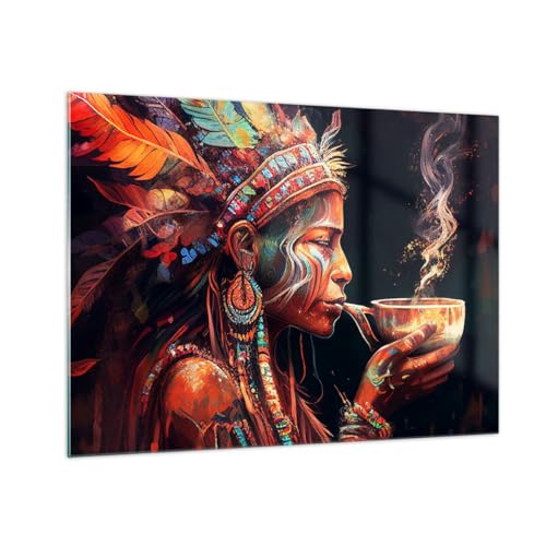 Bilder auf Glas Schamane Indisch Ayahuasca Glasbild 70x50cm Wandbilder Dekoration Wohnzimmer Schlafzimmer Küche Deko Klein Wanddeko Bild im Glas Wand Kunstdruck Art Modern Wall Decor GAA70x50-5744 von ARTTOR