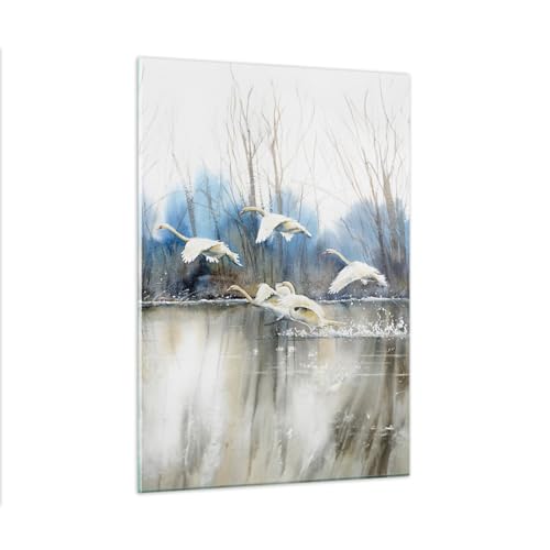 Bilder auf Glas Schwäne Vögel Landschaft Glasbild 50x70cm Wandbilder Dekoration Wohnzimmer Schlafzimmer Küche Deko Klein Wanddeko Bild im Glas Wand Kunstdruck Art Modern Wall Decor GPA50x70-5955 von ARTTOR