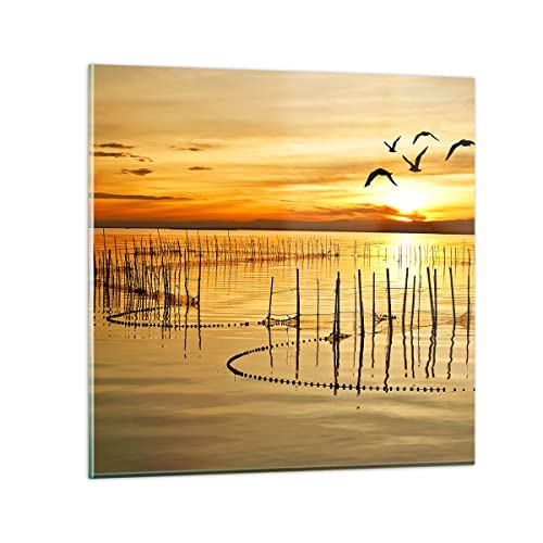 Bilder auf Glas See Vogel Wasser Glasbild 30x30cm Wandbilder Dekoration Wohnzimmer Schlafzimmer Küche Deko Klein Wanddeko Bild im Glas Wand Kunstdruck Art Modern Wall Decor Glasdruck GAC30x30-3616 von ARTTOR