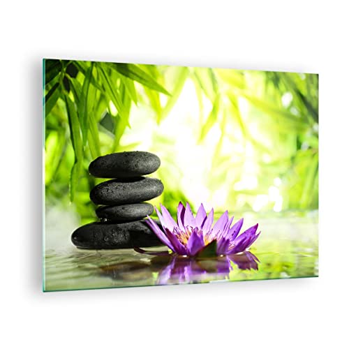 Bilder auf Glas Spa bambus blume wasser Glasbild 70x50cm Wandbilder Dekoration Wohnzimmer Schlafzimmer Küche Deko Klein Wanddeko Bild im Glas Wand Kunstdruck Art Modern Wall Decor GAA70x50-2477 von ARTTOR