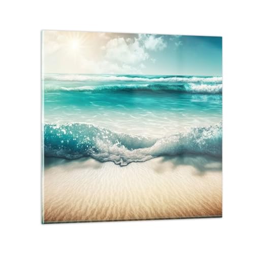 Bilder auf Glas Strand Meer Rand Glasbild 30x30cm Wandbilder Dekoration Wohnzimmer Schlafzimmer Küche Deko Klein Wanddeko Bild im Glas Wand Kunstdruck Art Modern Wall Decor Glasdruck GAC30x30-5854 von ARTTOR