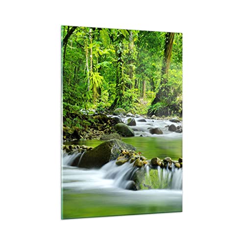 Bilder auf Glas Stream Wald Natur Glasbild 50x70cm Wandbilder Dekoration Wohnzimmer Schlafzimmer Küche Deko Klein Wanddeko Bild im Glas Wand Kunstdruck Art Modern Wall Decor Glasdruck GPA50x70-0174 von ARTTOR