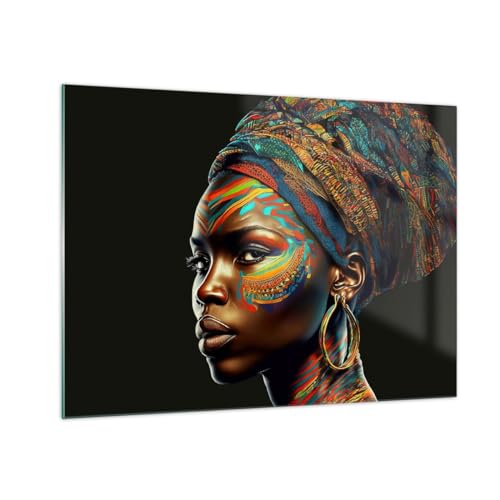 Bilder auf Glas Turban Stämme Afroamerikaner Glasbild 70x50cm Wandbilder Dekoration Wohnzimmer Schlafzimmer Küche Deko Klein Wanddeko Bild im Glas Wand Kunstdruck Art Modern Wall Decor GAA70x50-5687 von ARTTOR