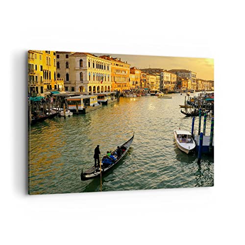 Bilder auf Leinwand 100x70cm Leinwandbild Ansicht Wasser Gondel Reise Groß Wanddeko Bild Schlafzimmer Küche Deko Wandbilder Dekoration Wohnzimmer Wall Decor Canvas Wand Kunstdruck Art AA100x70-0452 von ARTTOR