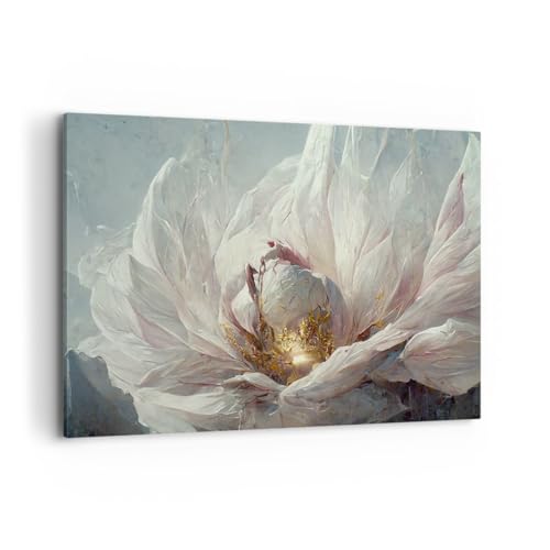 Bilder auf Leinwand 100x70cm Leinwandbild Blume Art Deco Pfingstrose Groß Wanddeko Bild Schlafzimmer Küche Deko Wandbilder Dekoration Wohnzimmer Wall Decor Canvas Wand Kunstdruck Art AA100x70-5616 von ARTTOR