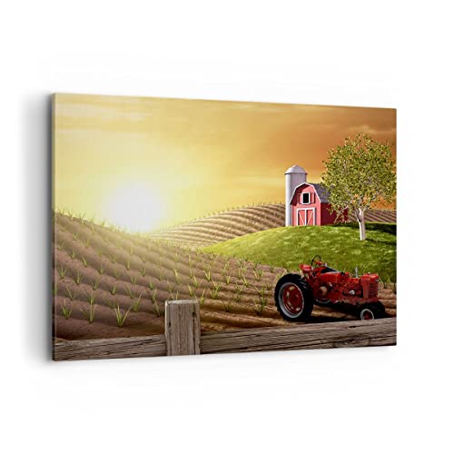 Bilder auf Leinwand 100x70cm Leinwandbild Morgen Bauernhof Feld Plantage Groß Wanddeko Bild Schlafzimmer Küche Deko Wandbilder Dekoration Wohnzimmer Wall Decor Canvas Wand Kunstdruck Art AA100x70-2639 von ARTTOR