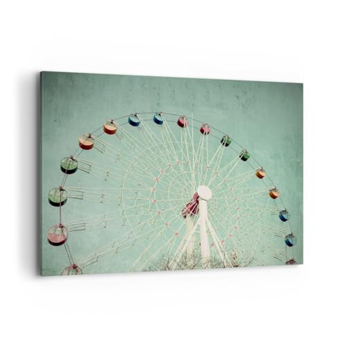 Bilder auf Leinwand 100x70cm Leinwandbild Riesenrad Karussell Jahrgang Groß Wanddeko Bild Schlafzimmer Küche Deko Wandbilder Dekoration Wohnzimmer Wall Decor Canvas Wand Kunstdruck Art AA100x70-5867 von ARTTOR