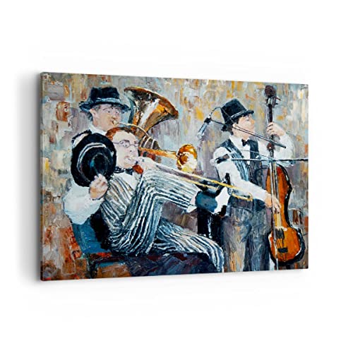 Bilder auf Leinwand 100x70cm Leinwandbild mit Rahmen Jazz Musik Musiker Groß Wanddeko Bild Schlafzimmer Küche Deko Wandbilder Dekoration Wohnzimmer Wall Decor Canvas Wand Kunstdruck Art AA100x70-3422 von ARTTOR