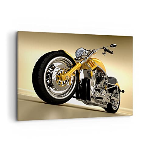 Bilder auf Leinwand 100x70cm Leinwandbild mit Rahmen Motorrad Chrom Rad Groß Wanddeko Bild Schlafzimmer Küche Deko Wandbilder Dekoration Wohnzimmer Wall Decor Canvas Wand Kunstdruck Art AA100x70-0168 von ARTTOR