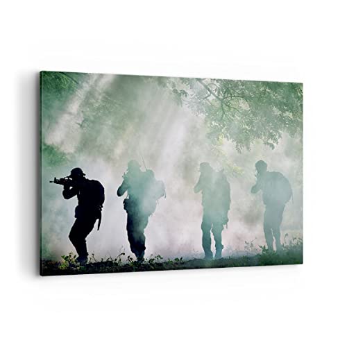 Bilder auf Leinwand 100x70cm Leinwandbild mit Rahmen Soldat Gewehr Groß Wanddeko Bild Schlafzimmer Küche Deko Wandbilder Dekoration Wohnzimmer Wall Decor Canvas Wand Kunstdruck Art AA100x70-3976 von ARTTOR