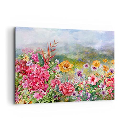 Bilder auf Leinwand 100x70cm Leinwandbild mit Rahmen blume sommer natur Groß Wanddeko Bild Schlafzimmer Küche Deko Wandbilder Dekoration Wohnzimmer Wall Decor Canvas Wand Kunstdruck Art AA100x70-3843 von ARTTOR