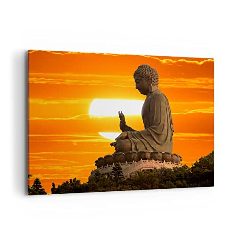 Bilder auf Leinwand 100x70cm Leinwandbild mit Rahmen tempel buddha Groß Wanddeko Bild Schlafzimmer Küche Deko Wandbilder Dekoration Wohnzimmer Wall Decor Canvas Wand Kunstdruck Art AA100x70-3532 von ARTTOR