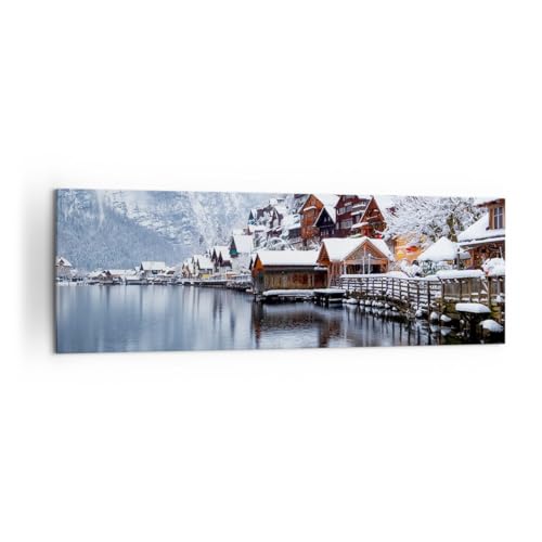 Bilder auf Leinwand 160x50cm Leinwandbild Landschaft Bergsiedlung Winter Groß XXL Wanddeko Bild Schlafzimmer Wandbilder Dekoration Wohnzimmer Wall Decor Canvas Wand Kunstdruck Art AB160x50-5363 von ARTTOR