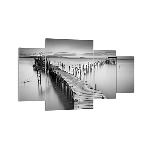 Bilder auf Leinwand 160x90cm Leinwandbild Meer Brücke Landschaft Natur Groß XXL Wanddeko Bild Schlafzimmer Set 4 teilige Wandbilder Dekoration Wohnzimmer Canvas Wand Kunstdruck Art DL160x90-3082 von ARTTOR