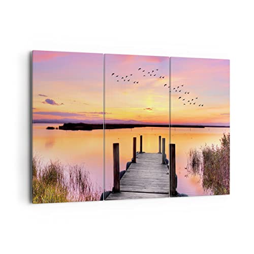 Bilder auf Leinwand 165x110cm Leinwandbild Fußgängerbrücke Sommer Menschen Liebe Groß XXL Wanddeko Bild Schlafzimmer Set 3 teilige Wandbilder Dekoration Wohnzimmer Canvas Kunstdruck Art CE165x110-3056 von ARTTOR