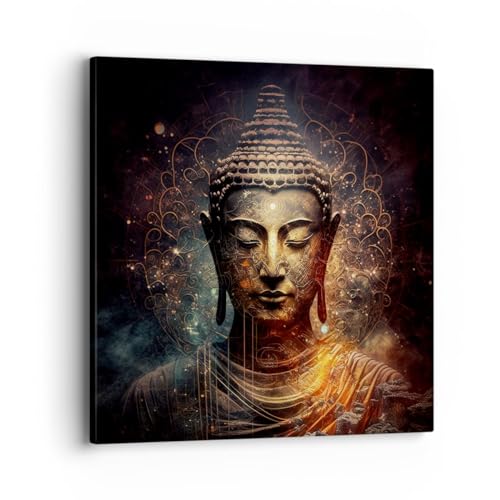 Bilder auf Leinwand 40x40cm Leinwandbild Buddha Meditation Religion Klein Wanddeko Bild Schlafzimmer Küche Deko Wandbilder Dekoration Wohnzimmer Wall Decor Canvas Wand Kunstdruck Art AC40x40-5775 von ARTTOR