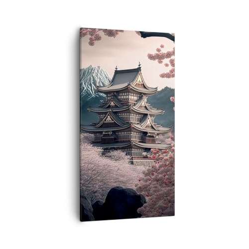 Bilder auf Leinwand 55x100cm Leinwandbild mit Rahmen Asien Japan Japanische Kirsche Groß Wanddeko Bild Schlafzimmer Küche Deko Wandbilder Dekoration Wohnzimmer Canvas Wand Kunstdruck Art PA55x100-5734 von ARTTOR