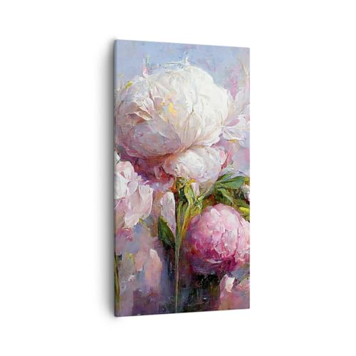 Bilder auf Leinwand 55x100cm Leinwandbild mit Rahmen Blumen Pfingstrosen Klassizismus Groß Wanddeko Bild Schlafzimmer Deko Wandbilder Dekoration Wohnzimmer Canvas Wand Kunstdruck Art PA55x100-5975 von ARTTOR