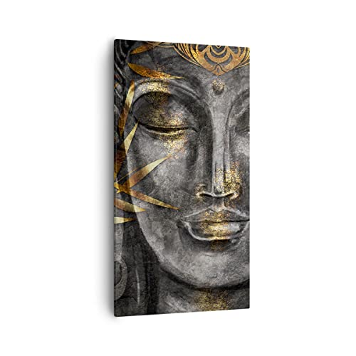 Bilder auf Leinwand 55x100cm Leinwandbild mit Rahmen Buddha Gold Bodhisattva Groß Wanddeko Bild Schlafzimmer Küche Deko Wandbilder Dekoration Wohnzimmer Wall Canvas Wand Kunstdruck Art PA55x100-4442 von ARTTOR