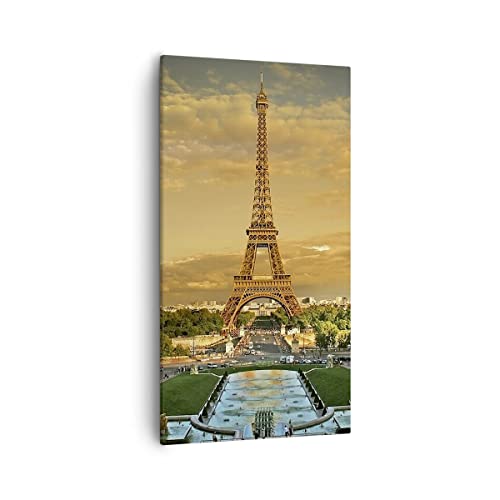 Bilder auf Leinwand 55x100cm Leinwandbild mit Rahmen Eiffelturm Frankreich Paris Groß Wanddeko Bild Schlafzimmer Küche Deko Wandbilder Dekoration Wohnzimmer Canvas Wand Kunstdruck Art PA55x100-0435 von ARTTOR