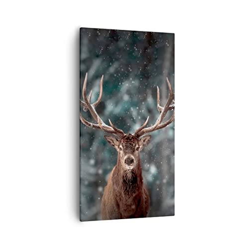 Bilder auf Leinwand 55x100cm Leinwandbild mit Rahmen Hirsch Hirsch Winter Groß Wanddeko Bild Schlafzimmer Küche Deko Wandbilder Dekoration Wohnzimmer Wall Canvas Wand Kunstdruck Art PA55x100-4998 von ARTTOR