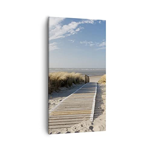Bilder auf Leinwand 55x100cm Leinwandbild mit Rahmen Strand Meer Fußgängerbrücke Ufer Groß Wanddeko Bild Schlafzimmer Deko Wandbilder Dekoration Wohnzimmer Canvas Wand Kunstdruck Art PA55x100-2657 von ARTTOR