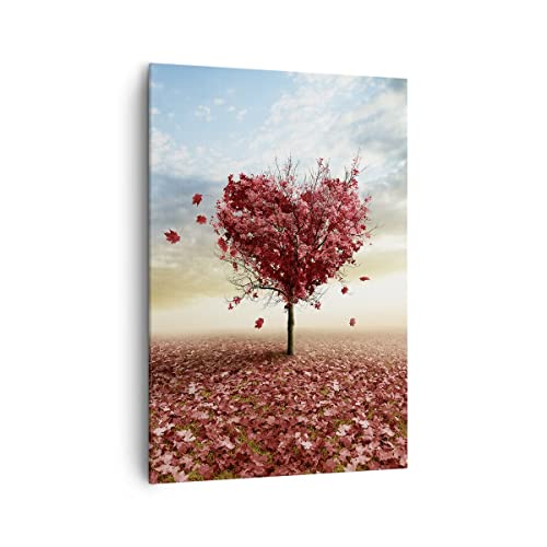 Bilder auf Leinwand 70x100cm Leinwandbild mit Rahmen Abstraktion Herbst Baum Blatt Groß Wanddeko Bild Schlafzimmer Küche Deko Wandbilder Dekoration Wohnzimmer Canvas Wand Kunstdruck Art PA70x100-2609 von ARTTOR