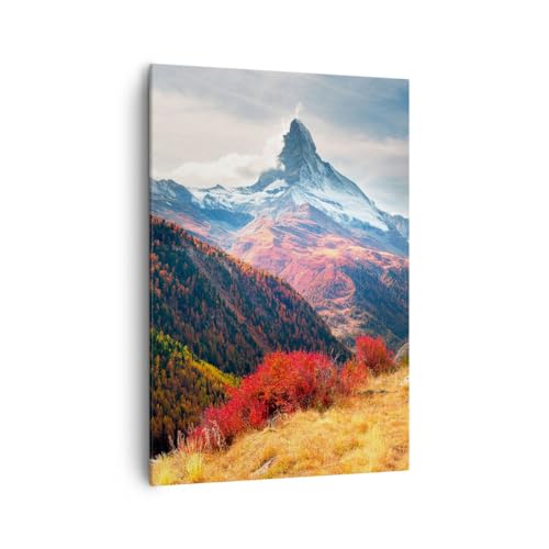 Bilder auf Leinwand 70x100cm Leinwandbild mit Rahmen Landschaft Alpen Gipfel Groß Wanddeko Bild Schlafzimmer Küche Deko Wandbilder Dekoration Wohnzimmer Wall Canvas Wand Kunstdruck Art PA70x100-6062 von ARTTOR