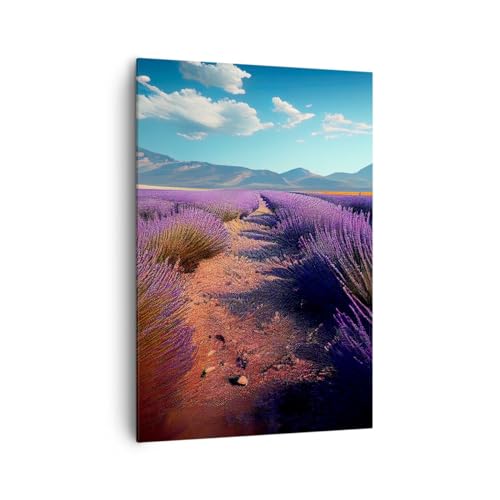 Bilder auf Leinwand 70x100cm Leinwandbild mit Rahmen Lavendel Horizont Landschaft Groß Wanddeko Bild Schlafzimmer Küche Deko Wandbilder Dekoration Wohnzimmer Canvas Wand Kunstdruck Art PA70x100-5812 von ARTTOR