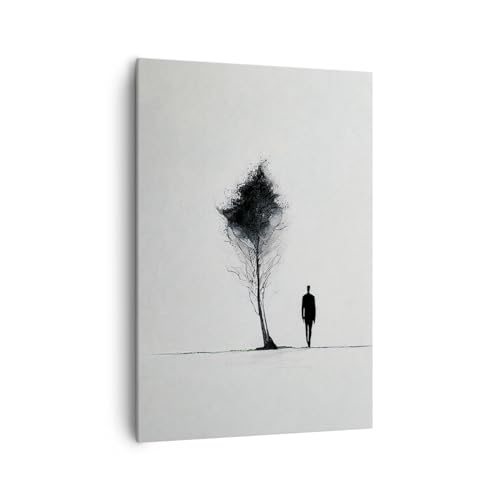 Bilder auf Leinwand 70x100cm Leinwandbild mit Rahmen Minimalismus Baum Mann Groß Wanddeko Bild Schlafzimmer Küche Deko Wandbilder Dekoration Wohnzimmer Wall Canvas Wand Kunstdruck Art PA70x100-6169 von ARTTOR