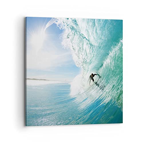 Bilder auf Leinwand 70x70cm Leinwandbild Abenteuer surfer welle ozean Groß Wanddeko Bild Schlafzimmer Küche Deko Wandbilder Dekoration Wohnzimmer Wall Decor Canvas Wand Kunstdruck Art AC70x70-2541 von ARTTOR