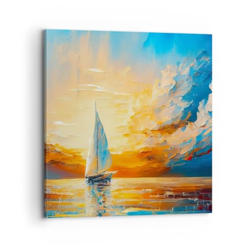 Bilder auf Leinwand 70x70cm Leinwandbild Landschaft Nautisch Segelboot Groß Wanddeko Bild Schlafzimmer Küche Deko Wandbilder Dekoration Wohnzimmer Wall Decor Canvas Wand Kunstdruck Art AC70x70-5712 von ARTTOR