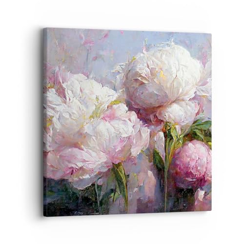 Bilder auf Leinwand Blumen Pfingstrosen Klassizismus Leinwandbild 30x30cm Wandbilder Dekoration Wohnzimmer Schlafzimmer Deko Klein Wanddeko Bild Wand Kunstdruck Art Wall Decor Canvas AC30x30-5975 von ARTTOR