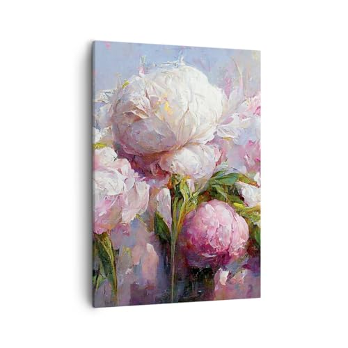Bilder auf Leinwand Blumen Pfingstrosen Klassizismus Leinwandbild mit Rahmen 50x70cm Wandbilder Dekoration Wohnzimmer Schlafzimmer Küche Deko Groß Wanddeko Bild Wand Kunstdruck Art Canvas PA50x70-5975 von ARTTOR