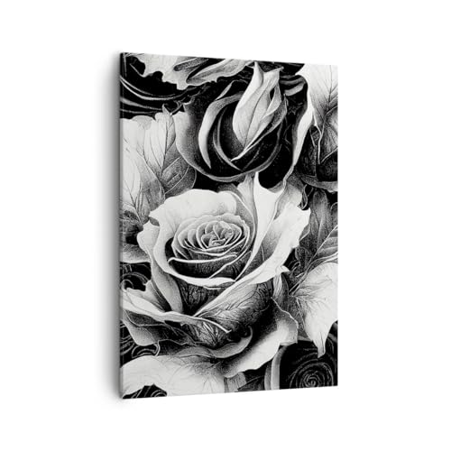 Bilder auf Leinwand Blumen Rosen Schwarz Und Weiß Leinwandbild mit Rahmen 50x70cm Wandbilder Dekoration Wohnzimmer Schlafzimmer Küche Deko Groß Wanddeko Bild Wand Kunstdruck Art Canvas PA50x70-5623 von ARTTOR