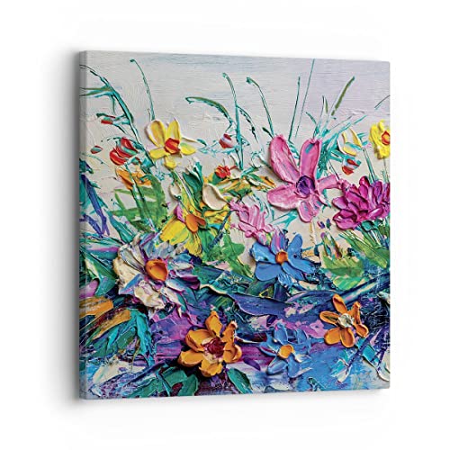 Bilder auf Leinwand Blumen die Farben pastos Leinwandbild 30x30cm Wandbilder Dekoration Wohnzimmer Schlafzimmer Küche Deko Klein Wanddeko Bild Wand Kunstdruck Art Wall Decor Canvas AC30x30-4521 von ARTTOR