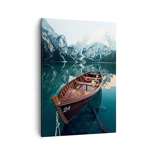 Bilder auf Leinwand Boot Tal Berge Leinwandbild mit Rahmen 50x70cm Wandbilder Dekoration Wohnzimmer Schlafzimmer Küche Deko Groß Wanddeko Bild Wand Kunstdruck Art Wall Decor Canvas PA50x70-5154 von ARTTOR