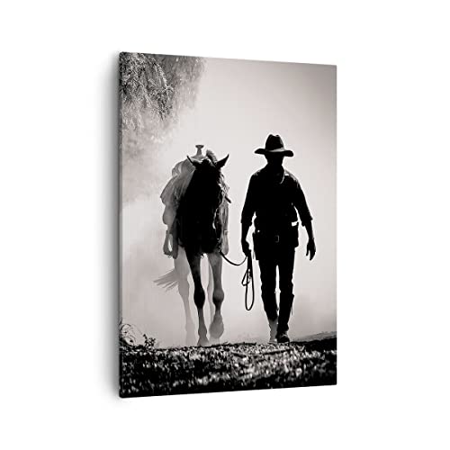 Bilder auf Leinwand Cowboy Pferd Shady Leinwandbild mit Rahmen 50x70cm Wandbilder Dekoration Wohnzimmer Schlafzimmer Küche Deko Groß Wanddeko Bild Wand Kunstdruck Art Wall Decor Canvas PA50x70-4620 von ARTTOR