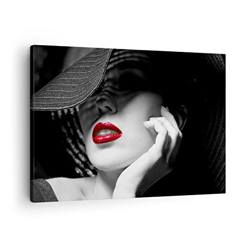 Bilder auf Leinwand Frau Gesicht Lippen Leinwandbild mit Rahmen 70x50cm Wandbilder Dekoration Wohnzimmer Schlafzimmer Küche Deko Klein Wanddeko Bild Wand Kunstdruck Art Wall Decor Canvas AA70x50-3618 von ARTTOR