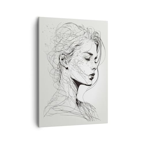 Bilder auf Leinwand Frau Porträt Linie Leinwandbild mit Rahmen 50x70cm Wandbilder Dekoration Wohnzimmer Schlafzimmer Küche Deko Groß Wanddeko Bild Wand Kunstdruck Art Wall Decor Canvas PA50x70-6015 von ARTTOR