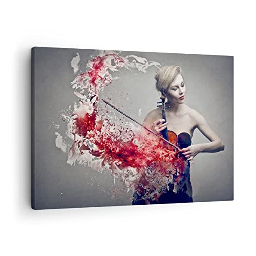 Bilder auf Leinwand Frau Violine Musik Instrument Leinwandbild 70x50cm Wandbilder Dekoration Wohnzimmer Schlafzimmer Küche Deko Klein Wanddeko Bild Wand Kunstdruck Art Wall Decor Canvas AA70x50-2625 von ARTTOR