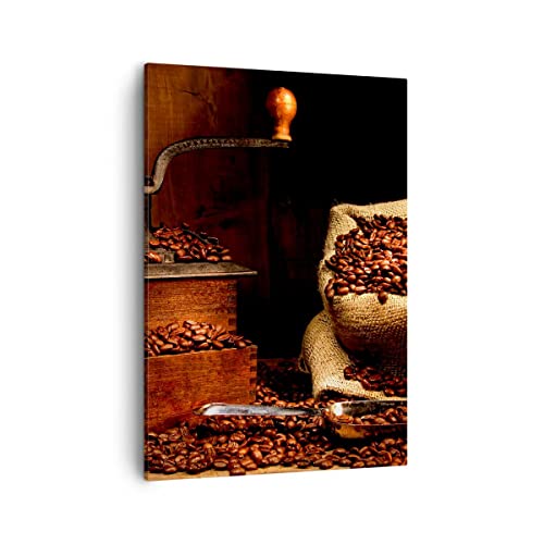 Bilder auf Leinwand Frühstück Schokolade Kaffee Bohnen Leinwandbild mit Rahmen 50x70cm Wandbilder Dekoration Wohnzimmer Schlafzimmer Deko Groß Wanddeko Bild Wand Kunstdruck Art Canvas PA50x70-2163 von ARTTOR