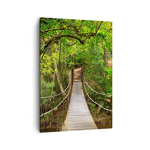 Bilder auf Leinwand Fußgängerbrücke Wald Abenteuer Leinwandbild mit Rahmen 50x70cm Wandbilder Dekoration Wohnzimmer Schlafzimmer Küche Deko Groß Wanddeko Bild Wand Kunstdruck Art Canvas PA50x70-2678 von ARTTOR