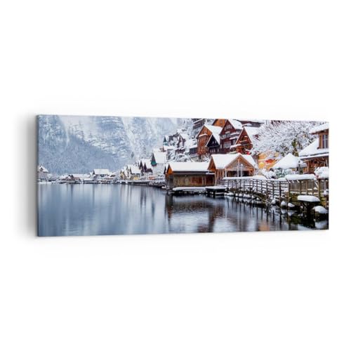 Bilder auf Leinwand Landschaft Bergsiedlung Winter Leinwandbild 140x50cm Wandbilder Dekoration Wohnzimmer Schlafzimmer Groß XXL Wanddeko Bild Wand Kunstdruck Art Wall Decor Canvas AB140x50-5363 von ARTTOR