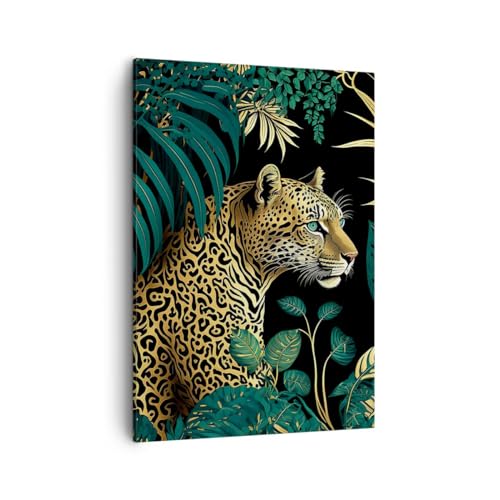 Bilder auf Leinwand Leopard Dschungel Tropisch Leinwandbild mit Rahmen 50x70cm Wandbilder Dekoration Wohnzimmer Schlafzimmer Küche Deko Groß Wanddeko Bild Wand Kunstdruck Art Wall Canvas PA50x70-5720 von ARTTOR