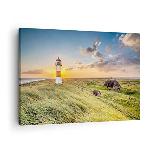 Bilder auf Leinwand Leuchtturm Meer Leinwandbild mit Rahmen 70x50cm Wandbilder Dekoration Wohnzimmer Schlafzimmer Küche Deko Klein Wanddeko Bild Wand Kunstdruck Art Wall Decor Canvas AA70x50-3695 von ARTTOR