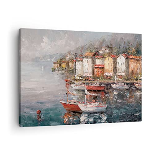 Bilder auf Leinwand Meer Hafen Segel Leinwandbild mit Rahmen 70x50cm Wandbilder Dekoration Wohnzimmer Schlafzimmer Küche Deko Klein Wanddeko Bild Wand Kunstdruck Art Wall Decor Canvas AA70x50-5136 von ARTTOR