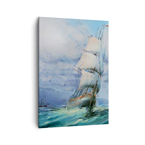 Bilder auf Leinwand Meer Segelschiff Leinwandbild mit Rahmen 50x70cm Wandbilder Dekoration Wohnzimmer Schlafzimmer Küche Deko Groß Wanddeko Bild Wand Kunstdruck Art Wall Decor Canvas PA50x70-3782 von ARTTOR
