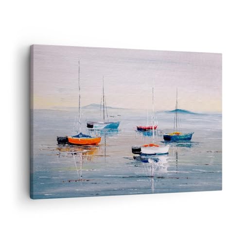 Bilder auf Leinwand Nautisch Segelboote Strand Leinwandbild 70x50cm Wandbilder Dekoration Wohnzimmer Schlafzimmer Küche Deko Klein Wanddeko Bild Wand Kunstdruck Art Wall Decor Canvas AA70x50-6026 von ARTTOR