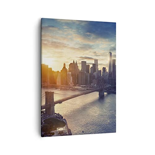 Bilder auf Leinwand New York Stadt Leinwandbild mit Rahmen 50x70cm Wandbilder Dekoration Wohnzimmer Schlafzimmer Küche Deko Groß Wanddeko Bild Wand Kunstdruck Art Wall Decor Canvas PA50x70-3733 von ARTTOR